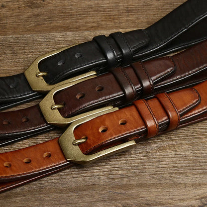Genuine Leather Belt — Top-Grain Cowhide with Pin Buckle
