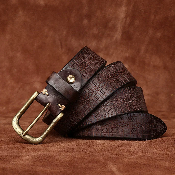 Top-Grain Cowhide Vintage Casual Belt with Brass Buckle