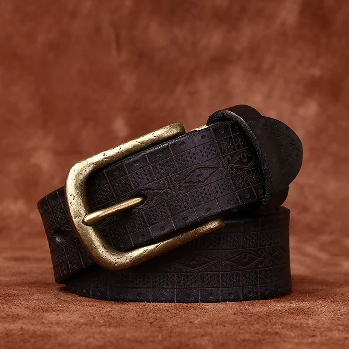 Top-Grain Cowhide Vintage Casual Belt with Brass Buckle
