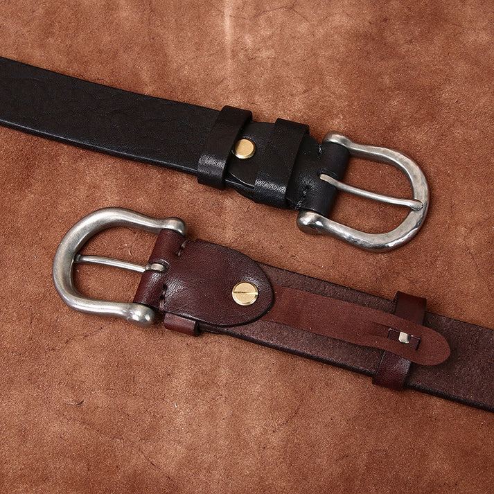 Top-Grain Cowhide — Vintage & Stylish, Horseshoe Buckle, Coarse Texture