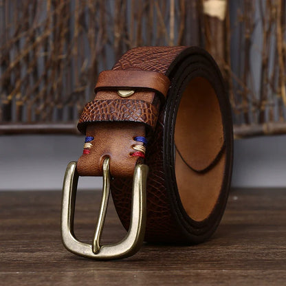 Extra-Thick Top-Grain Genuine Cowhide Belt with Brass Buckle