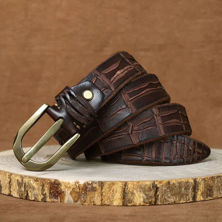 Extra-Thick Top-Grain Cowhide Belt — Genuine Leather with Vintage-Style Pin Buckle