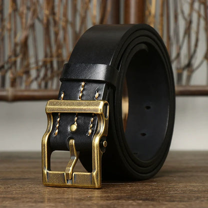 Thickened top-grain cowhide belt for men