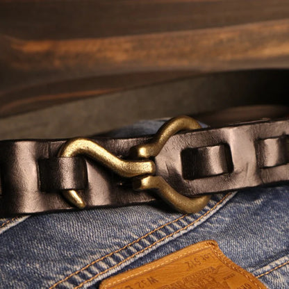3.4cm Wide Genuine Leather Belt with Solid Copper Buckle