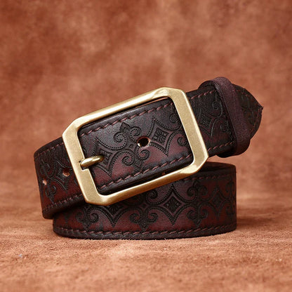 Men's Double-Sided Engraved Belt — Italian Top-Grain Cowhide