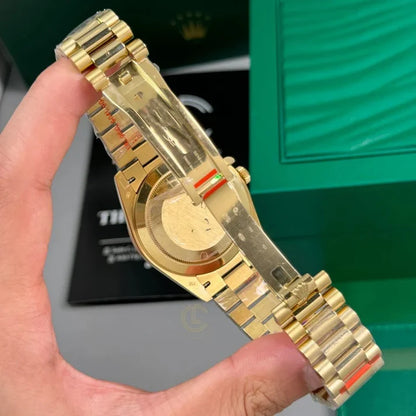 Classic Full-Gold Day-Date Style Watch, Men's President Bracelet Wristwatch, Luxury Waterproof Dress Watch