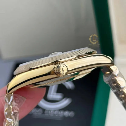 Classic Full-Gold Day-Date Style Watch, Men's President Bracelet Wristwatch, Luxury Waterproof Dress Watch